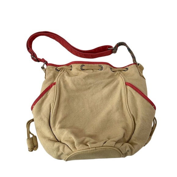 ROXY Tan Pink Black Women's Crossbody Drawstring Bucket Bag Adjustable Strap - Picture 3 of 8